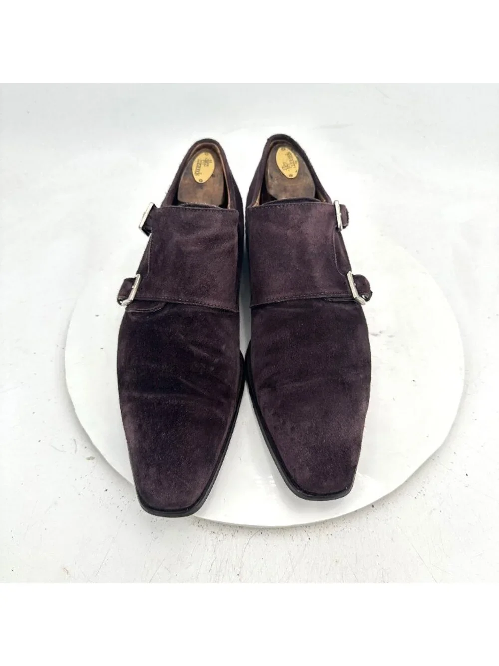 Stefano Branchini Men Size 7 Brown Suede Double Monk Buckle Dress Shoes